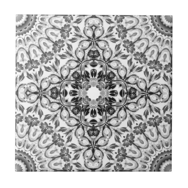 Cinza Floral Mandala Geométrico (Frente)