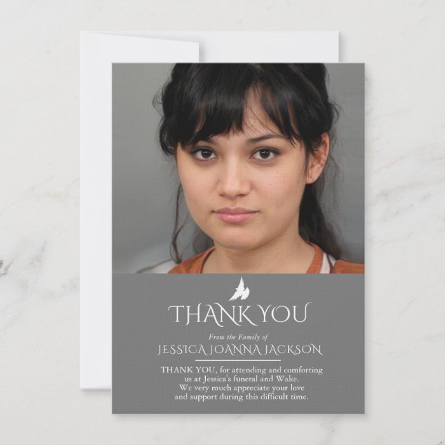 Cinza funerária branco 2 fotos cartões de agradeci (Frente)