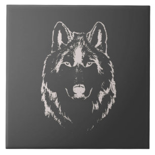 Cinza Funky E Esquema Da Cabeça Do Lobo Branco