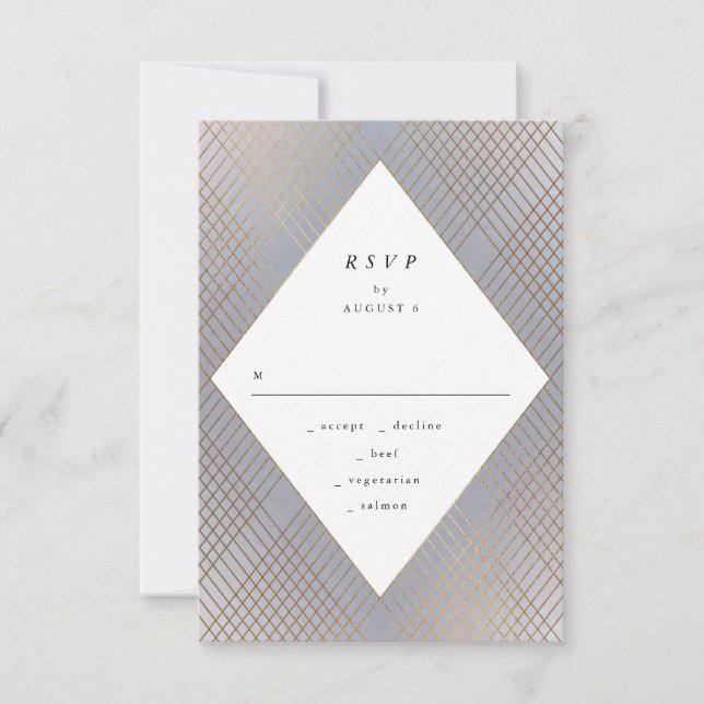 Cinza geométrica Dourada Gatsby Wedding RSVP (Frente)