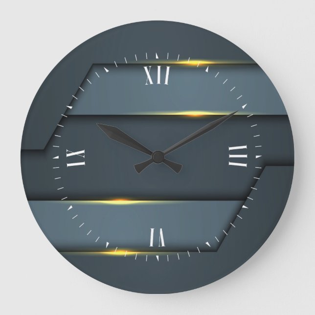 Cinza Geométrica Metálica - Design Grande Relógio (Frente)