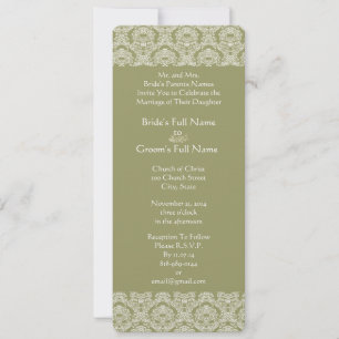 Cinza Green Damask Swirls Convite Para Casamento