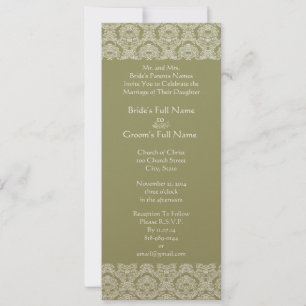Cinza Green Damask Swirls Convite Para Casamento