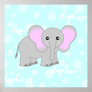 Cinza / Impressão de Elefante Azul Claro