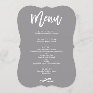 Cinza indicado por letras do menu do casamento da