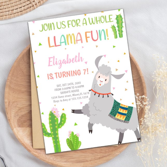 Cinza Lama Convite de Aniversário (Gray Llama Birthday Invitations)