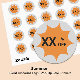Cinza & Laranja ・ Etiqueta de Desconto de Venda de