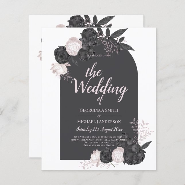 Cinza LeahG Rosa Rosas Moderna Casamento no invern (Frente/Verso)