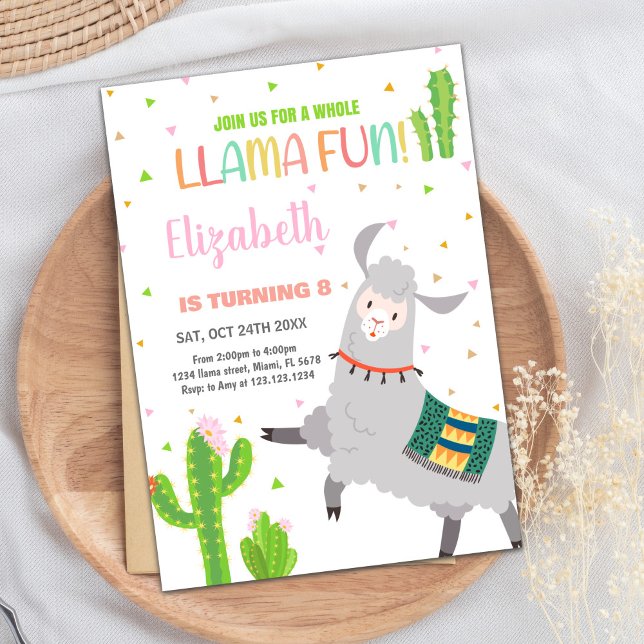 Cinza Llama Diversão Llama Convite de Aniversário (Gray Llama Fun Llama Birthday Invitations)
