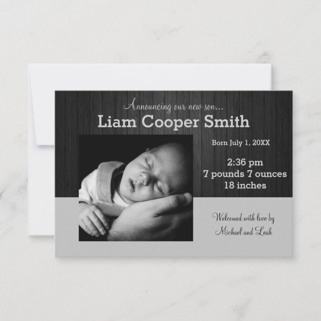 Cinza/Madeira Negra com Foto - Anúncio de Nascimen (Frente)