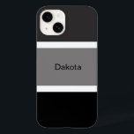 Cinza Moderna Personalizada Nome da Faixa Branca P<br><div class="desc">Capa de telefone de células moderna,  legal e na moda personalizada com uma cinza,  padrão de distribuição preto e branco. Listras pretas e cinzas grandes com listras brancas pequenas. Personalizado com seu nome impresso em um texto preto.</div>