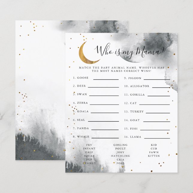 Cinza Moon Quem É Meu Jogo De Chá de fraldas (Frente/Verso)