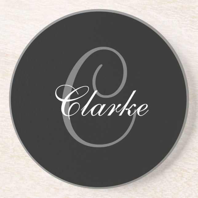 Cinza Negra Monograma C Porta copos de Aniversário (Frente)