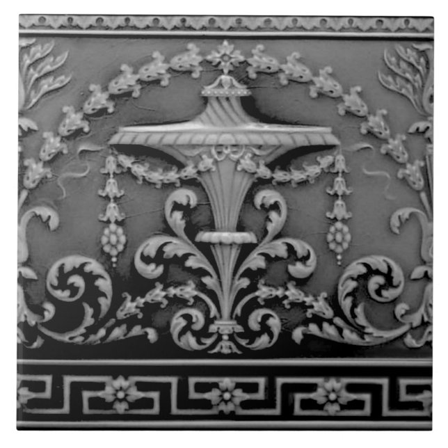 Cinza Negra Neoclássica Azulejo Antiquado Elegante (Frente)