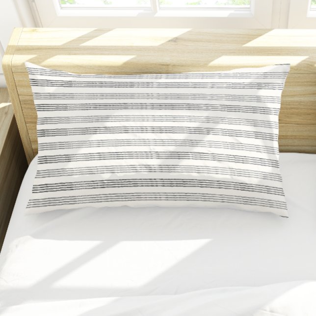 Cinza Negra - Strike Boho Moderno Minimalista (Black Grey Modern Minimalist Stripe Boho Pillow Case)
