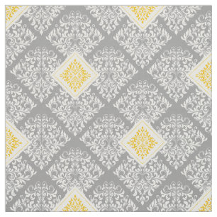cinza ornamentado barroco amarelo Tecido
