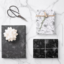 Cinza Padrão Floral de Contorno Desenhada/Wht/Bk I
