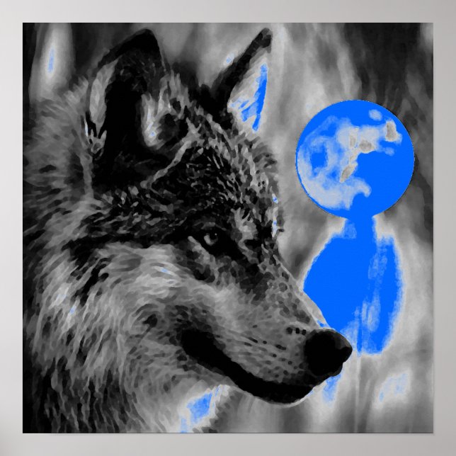 Cinza Poster Wolf & Moon (Frente)