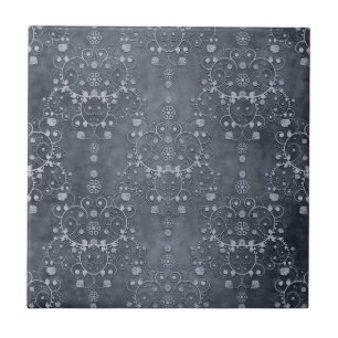 Cinza Prateado Pewter Profundo Padrão Floral Damas