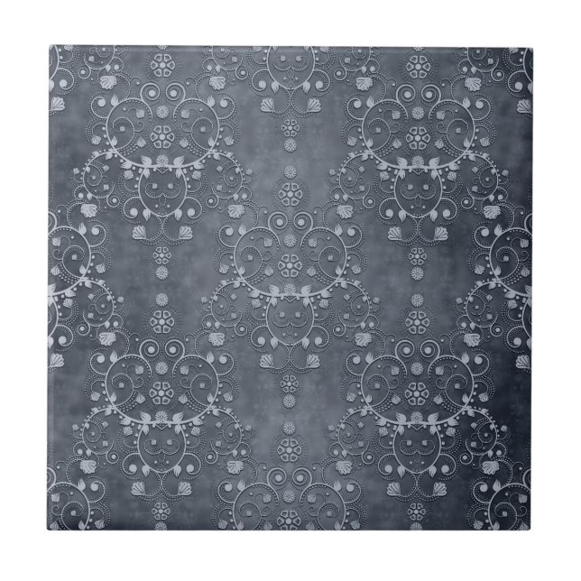 Cinza Prateado Pewter Profundo Padrão Floral Damas (Frente)
