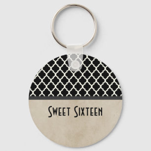 Cinza Quatrefoil Chic Sweet 16 Chaveiro