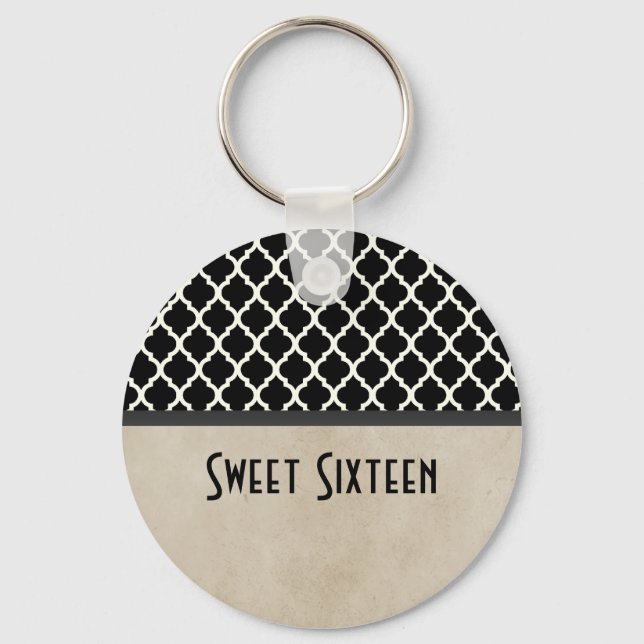 Cinza Quatrefoil Chic Sweet 16 Chaveiro (Frente)
