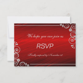 Cinza Red Silver Modern Ruby RSVP Casamento Floral