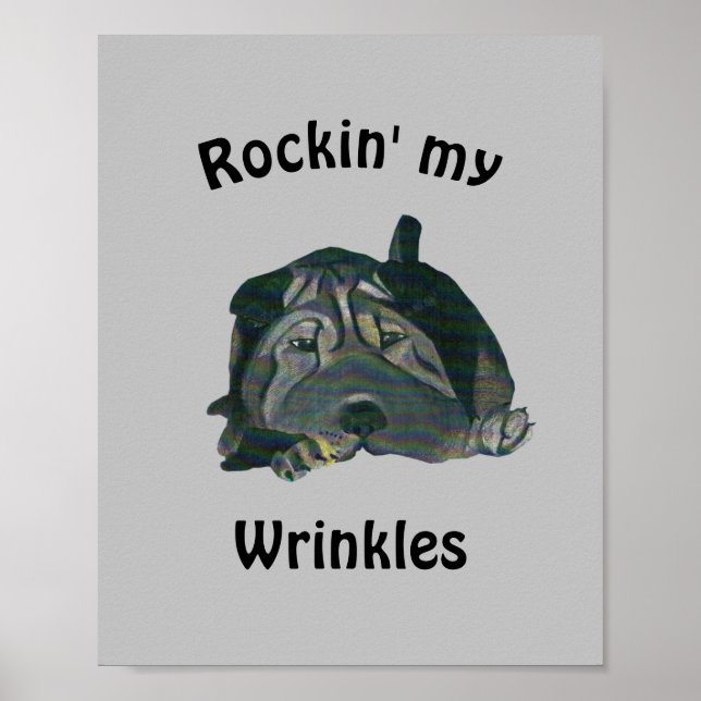 Cinza "Rockin' My Winkles Black Sharpei Poster (Frente)