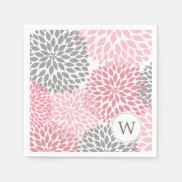 Cinza rosa Monograma Dahlias jantar guardanapos
