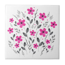 Cinza Rosa Quente Cinco Motif Floral Por Aquarela 