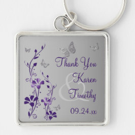 Cinza roxa com borboletas Chaveiro