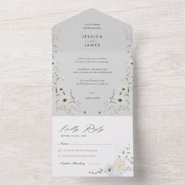 Cinza | RSVP destacável | Casamento Minimalista (Interno)