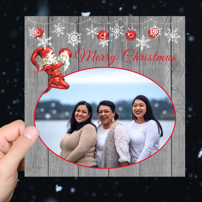 Cinza Rústica Elfo Vermelho Vintage Feliz Natal (Criador carregado)