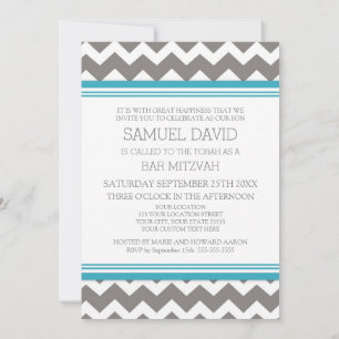 Cinza Teal Chevron Bar Mitzvah Convites