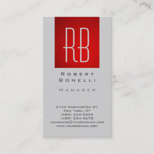 Cinza Vertical Vermelha Moderna Monograma Cartão d