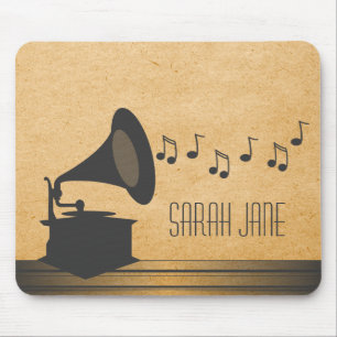 Cinza Vintage Gramophone Mousepad
