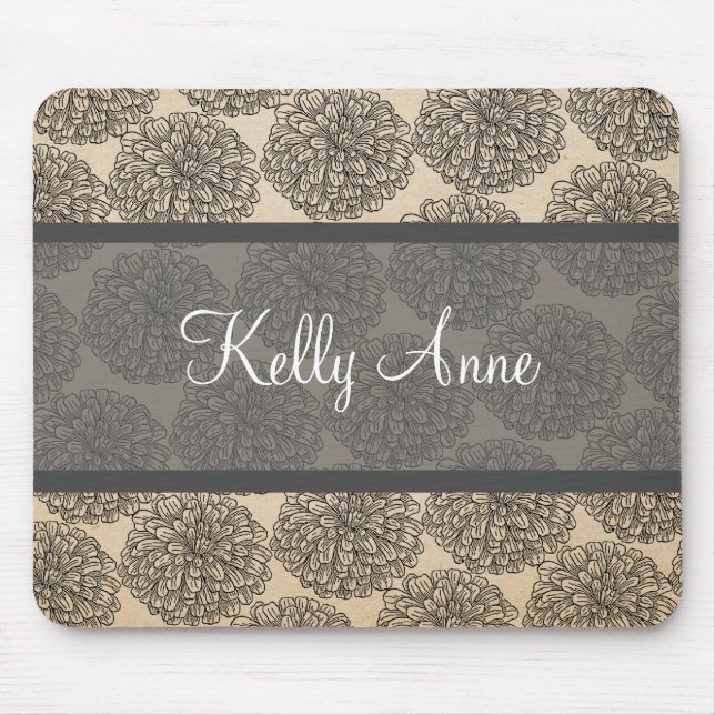 Cinza Vintage Zinnia Mousepad (Frente)