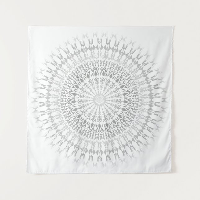 Cinza White Mandala Wall Tapeçaria (Frente)