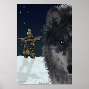 Cinza Wolf, Ártico Inukshuk e Stars Art Poster