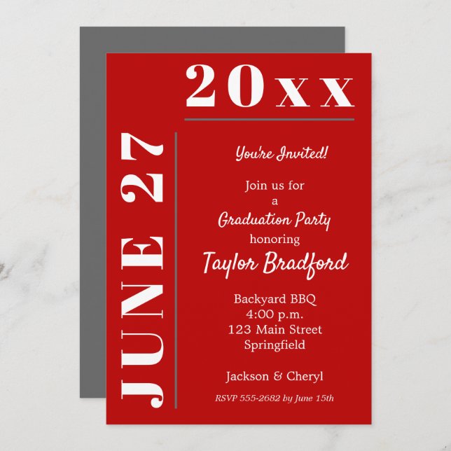Cinzas de escarlate Convites de Festa de formatura (Frente/Verso)