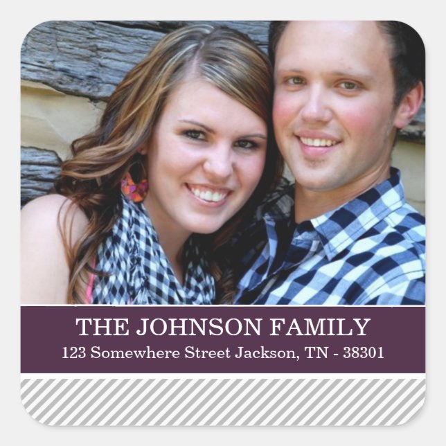 Cinzas e Adesivos de Fotografias com Stripes Roxas (Frente)