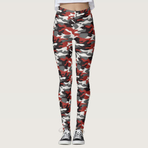 Cinzas, Leggings de Camuflagem Vermelha, Preta e B