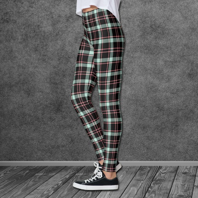 Cinzas Pretas Rosa Madras Xadrezes Leggings (Criador carregado)