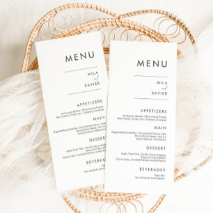 Cinzas profundas e brancas Menu Casamento Mínimo