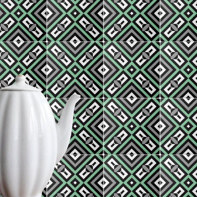 Cinzas Verdes Arte Branca em Pé Negra Geométrica S (Criador carregado)