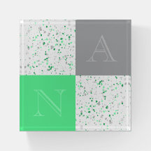 Cinzas Verdes Terrazzo Monograma Geométrico