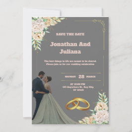 Cinzas Vintage e Convite para Casamento Vermelho