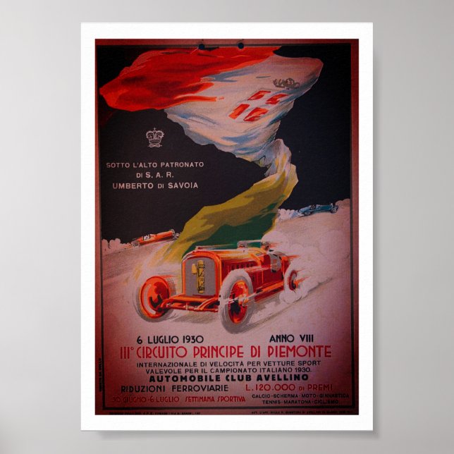 Circuito Avellino - Poster vintage de 1930 (Frente)