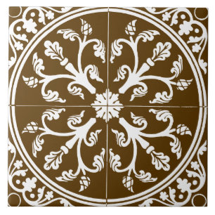 Círculo Abstrato Botânico Marrom e Branco Vintage