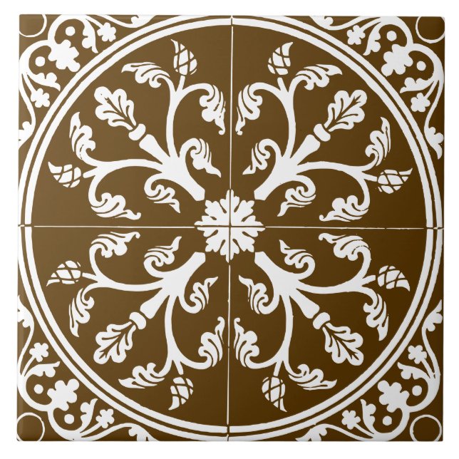 Círculo Abstrato Botânico Marrom e Branco Vintage (Frente)